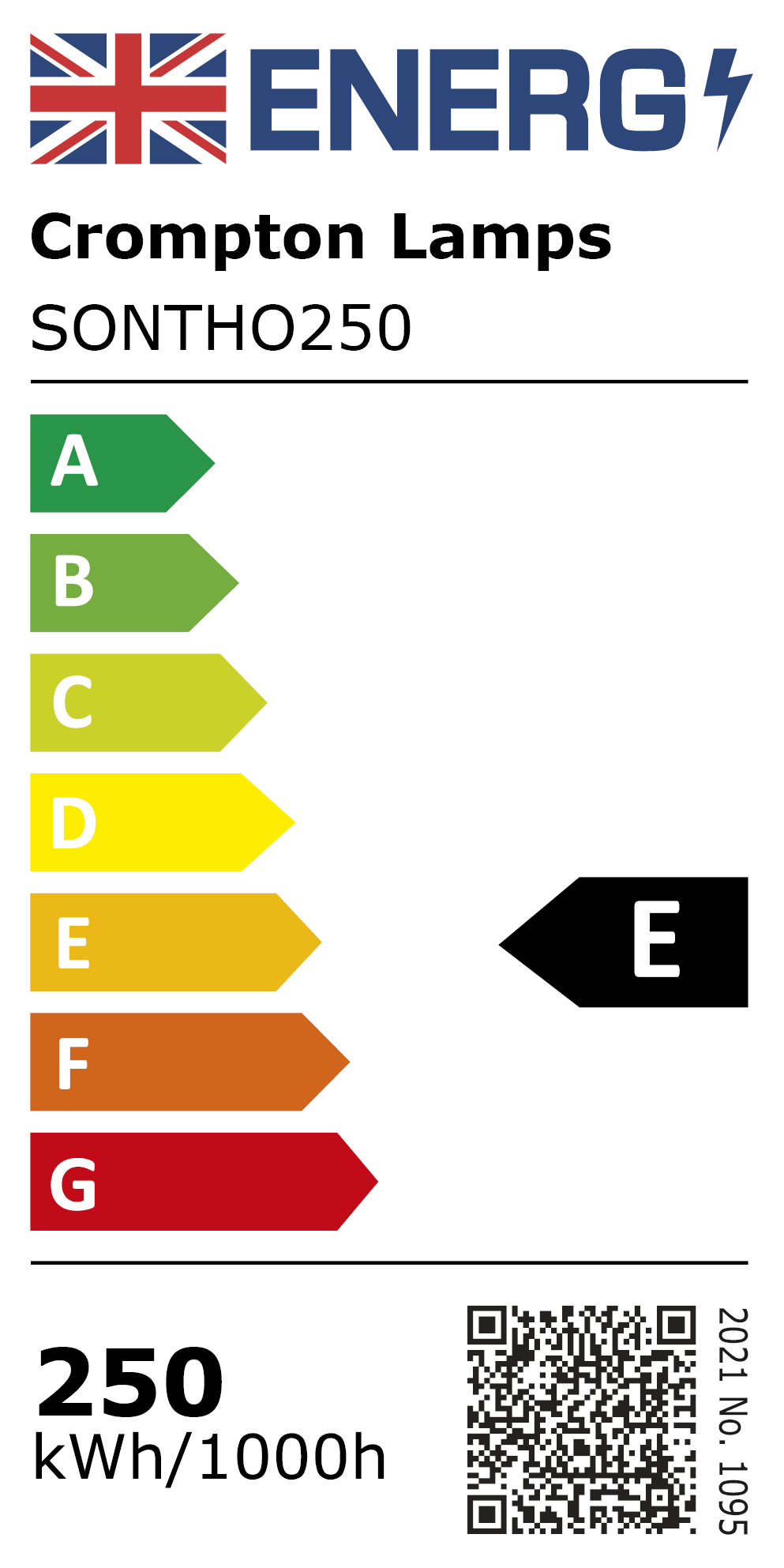 New 2021 Energy Rating Label: Stock Code SONTHO250
